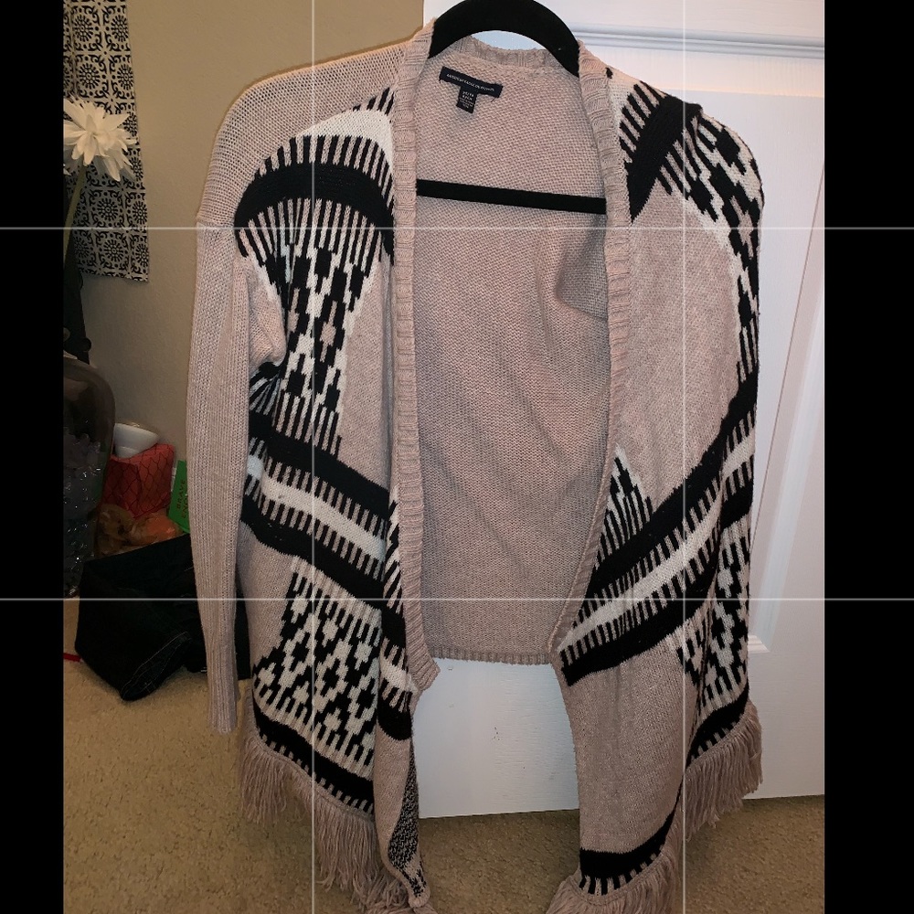 Patterned Cardigan with Fringe